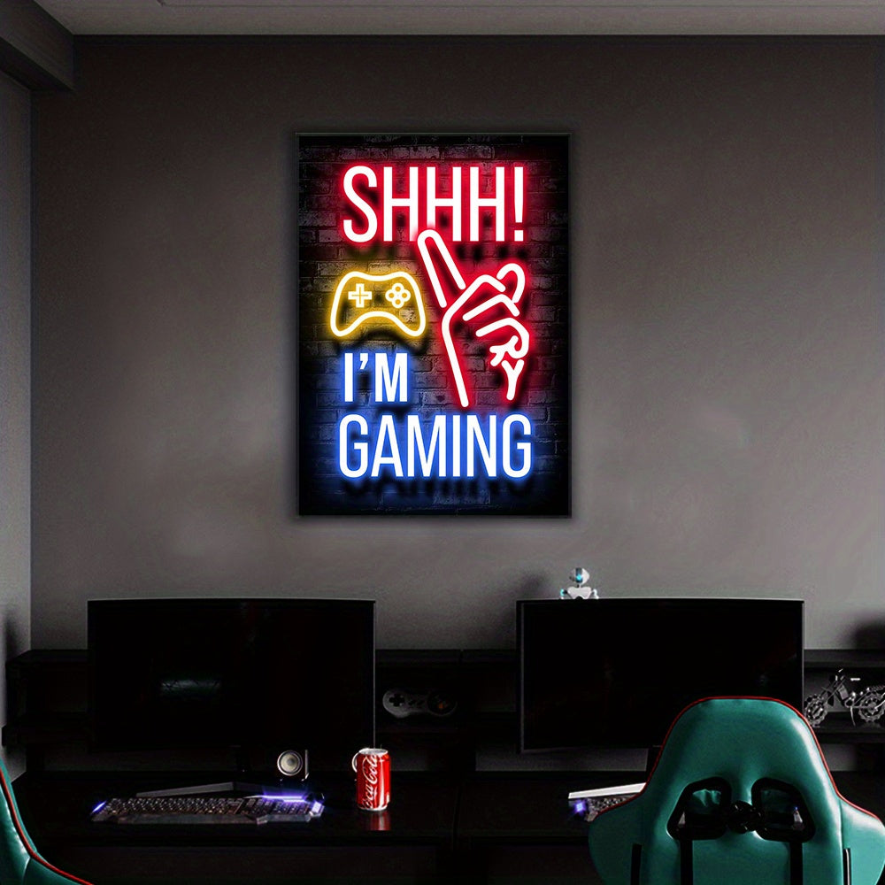 1pc Neon Game Poster - Vibrant Canvas Painting for Electronic Sports Room, Game Hall, and Boys' Bedroom - Perfect Wall Decor for Gamers