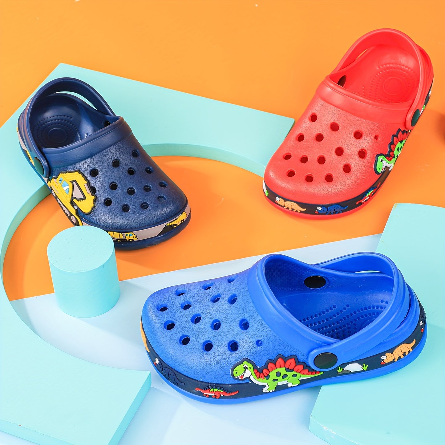Toddler Girls Cute Cartoon Print Closed Toe Slip On Platform Clogs, Children's Casual Outdoor Anti-skid Hollow Out Sandals Beach Garden Shoes