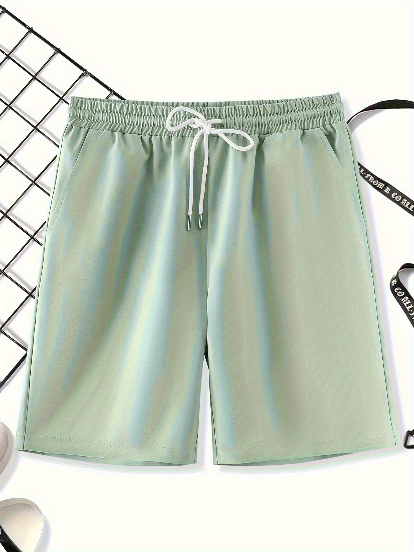 3pcs Men'S Plus Size Casual Shorts Set - White with Black Spider Web Print, Drawstring Waist, Non-Stretch Fabric, Perfect for Beach or Sports, Beach Shorts | Sporty Style | Woven Texture
