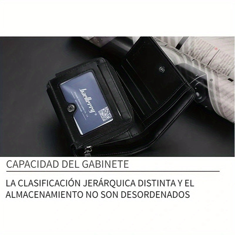 1pc Men's Short Multi-Card Slots Three-fold Zipper Coin Pocket Wallet Fashion Thin Card Bag Give Gifts To Men On Valentine's Day