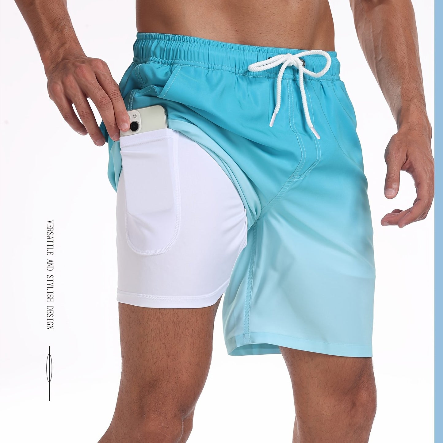 Men's Quick-Dry Beach Shorts with Tropical Palm Tree & Palm Leaf Print - Breathable Stretch Fabric for Summer, Outdoor, Hiking, Swimming - Machine Washable Casual Athletic Shorts, Outdoor Activewear, Summer Shorts