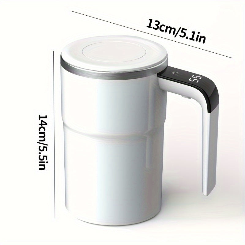 ADKING 12oz Smart Tumbler with Digital Display - USB Rechargeable, Stainless Steel Electric Coffee Mug with Timer & Adjustable Speed Control, Long-Lasting Battery Life (80+ Min), White & Pink for Winter
