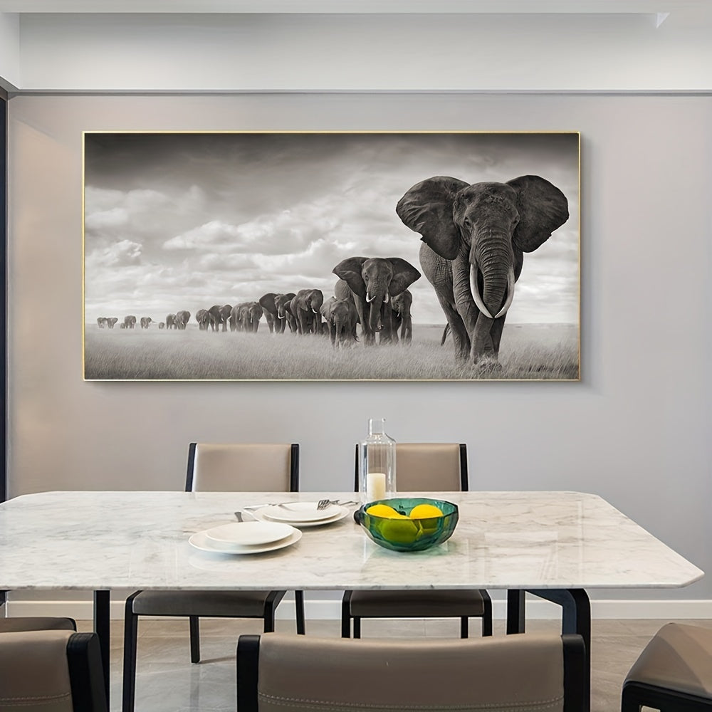 1pc Stunning Wild Animal Mural Wall Art - A Herd of Elephants for Bedroom and Living Room Decor
