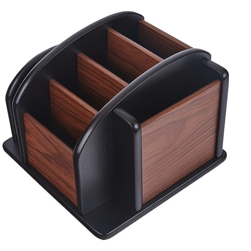 1pc Creative Multi-Functional Wooden Desk Organizer with 360 Rotation, Office Remote Control Holder, Pen Cup, No Electricity Needed, Desk & Drawer Organizer for Home Storage