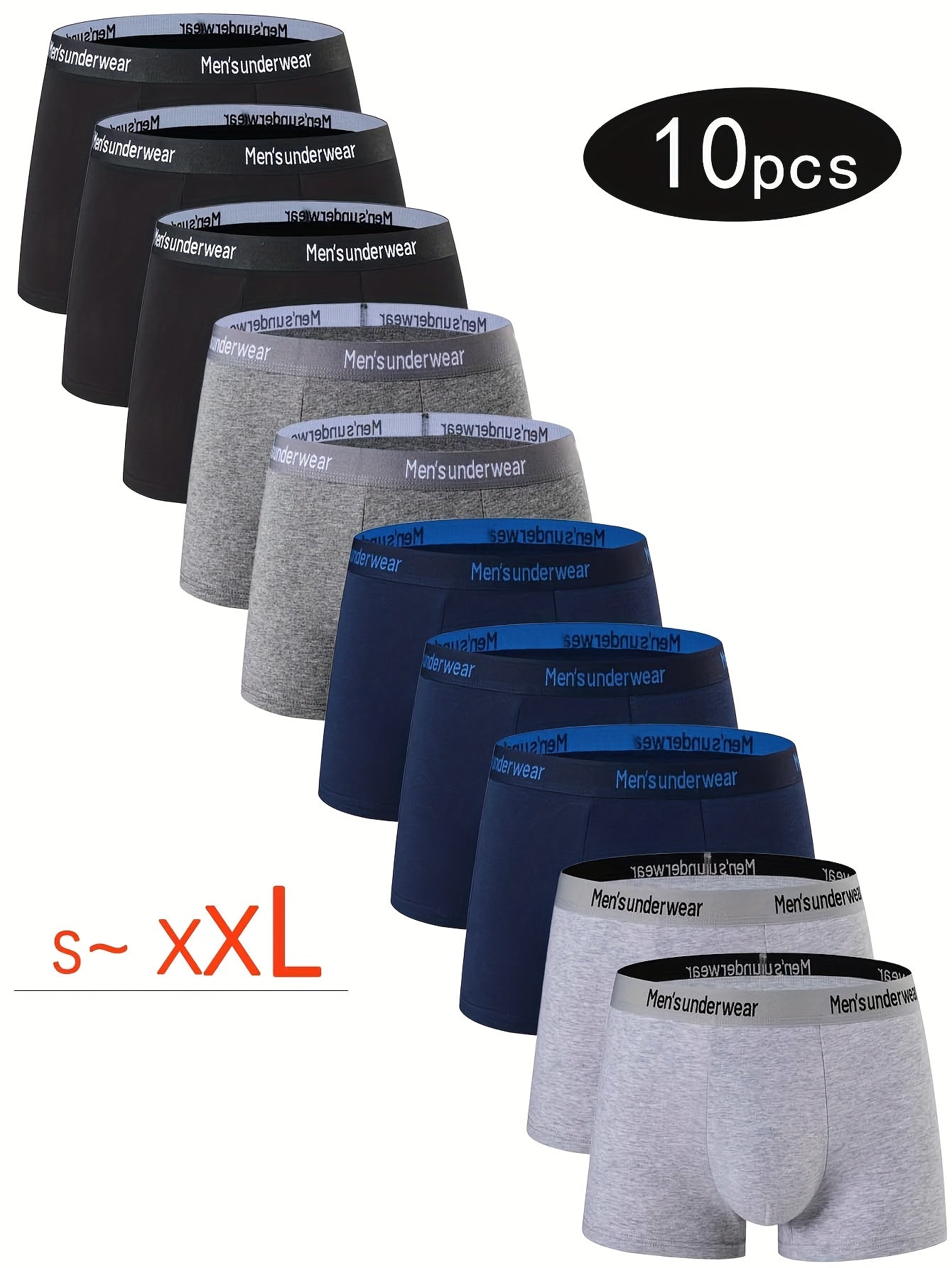 10pcs Men's Cotton Underwear, Casual Boxer Briefs, Breathable Comfort Stretch Sports Short Pants, Underwear for Men Boxers, Boxer Shorts for Men Personalised Gifts, Leisure Underwear, Casual Wear, Snug Fit, Stretchable Fabric