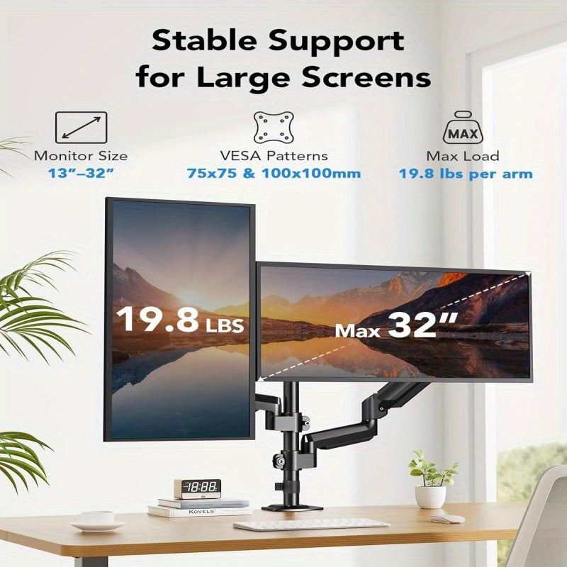 One Piece of a Double Arm Bracket for Desktop Monitors Ranging from 17 to 81.28 cm, Featuring Adjustable Height, Robust Load Capacity, And Customizable Viewing Angles.