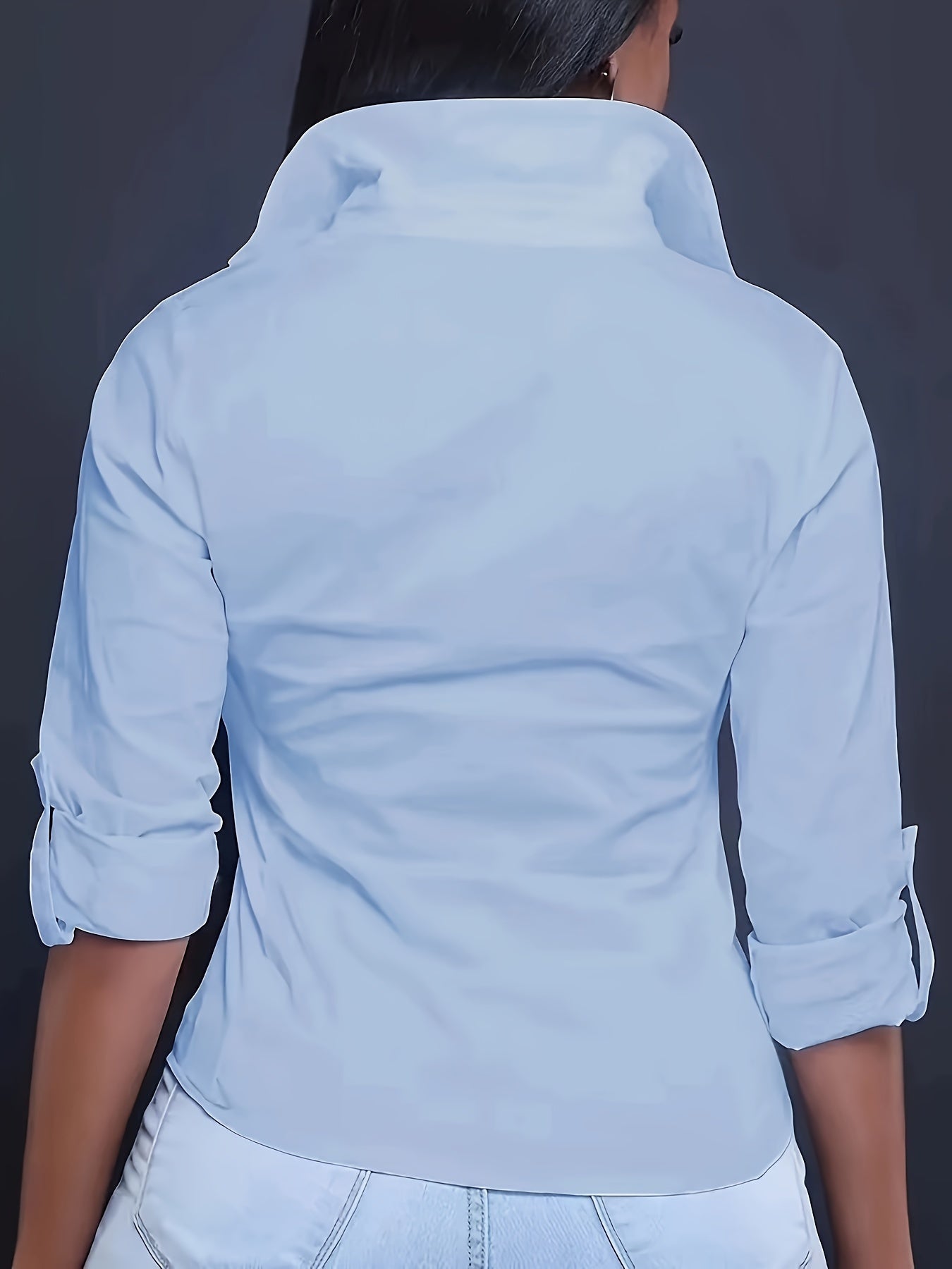 Solid Color Button Front Shirt, Casual Long Sleeve Pocket Shirt For Spring & Fall, Women's Clothing