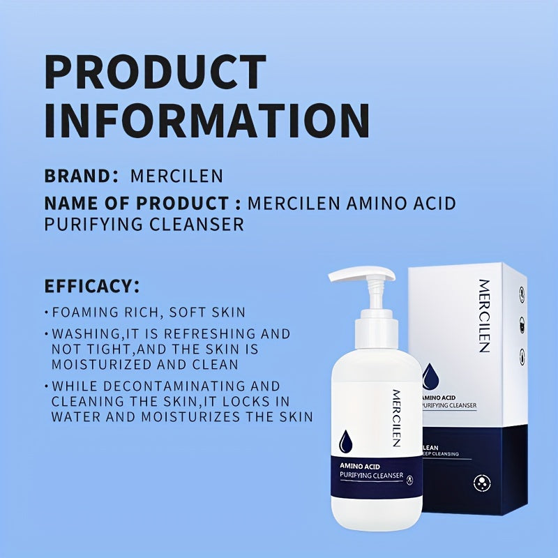 MERCILEN Amino Acid Facial Cleanser 200g - Fragrance-Free, Deep Pore Cleansing & Moisturizing Makeup Remover for All Skin Types