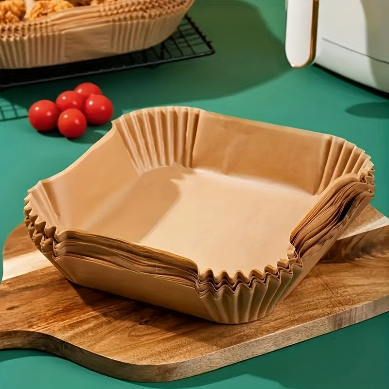 10/50/100pcs, Disposable Air Fryer Liners (16.0cm), Square Paper Air Fryer Liner Pots, Paper Basket Bowls, Baking Trays, Oven Accessories, Baking Tools, Kitchen Gadgets, Kitchen Accessories