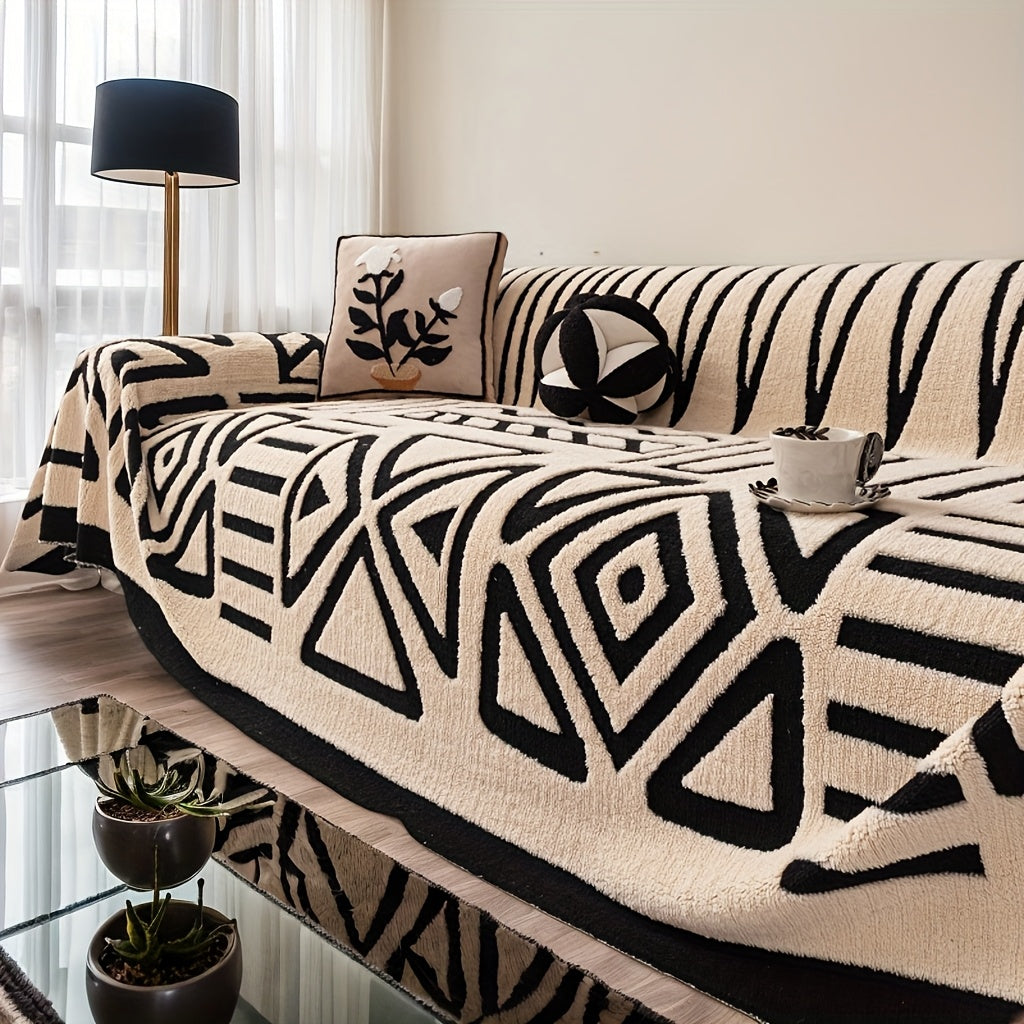 1pc Mirror Yi Thick Plush Sofa Cover - All-Season Pet-Friendly One-Piece Design, Anti-Slip &, Machine Washable Soft Short Fur Fabric, Fit for 3/2/4-Seater & Sectional Sofas, Contemporary Home Decor, Sectional Sofa Cover, Mode