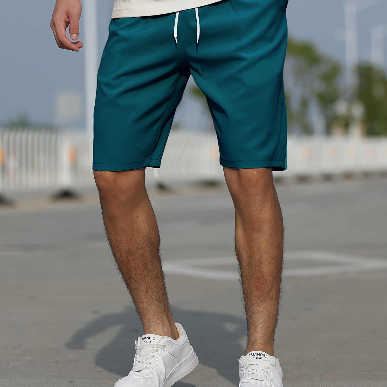 Casual Slightly Stretch Graphic Drawstring Shorts, Men's Clothes For Summer