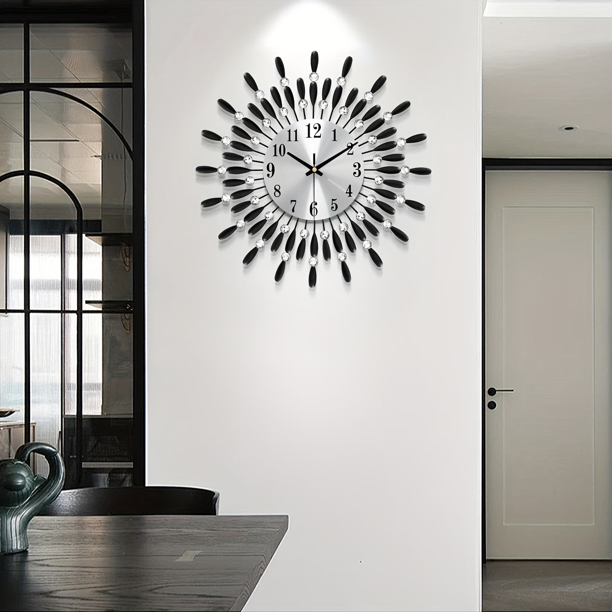 1pc 14.56 Inch Black Small Wall Clock For Living Room Decor, Modern Metal Wall Clocks For Kitchen Bedroom Office Decor, Non-Ticking Quiet Wall Clock Easy To Read
