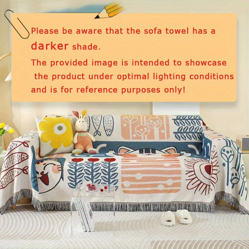1pc Scandinavian Style All-Season Sofa Covers Cotton Blend Sofa Throw Covers Universal Featuring Botanical, Non-slip Sofa Cushion, And Majestic Cat Patterns Sofa Cover, Outdoor Picnic Mat, Outdoor Blanket, Tapestry, Tableclot