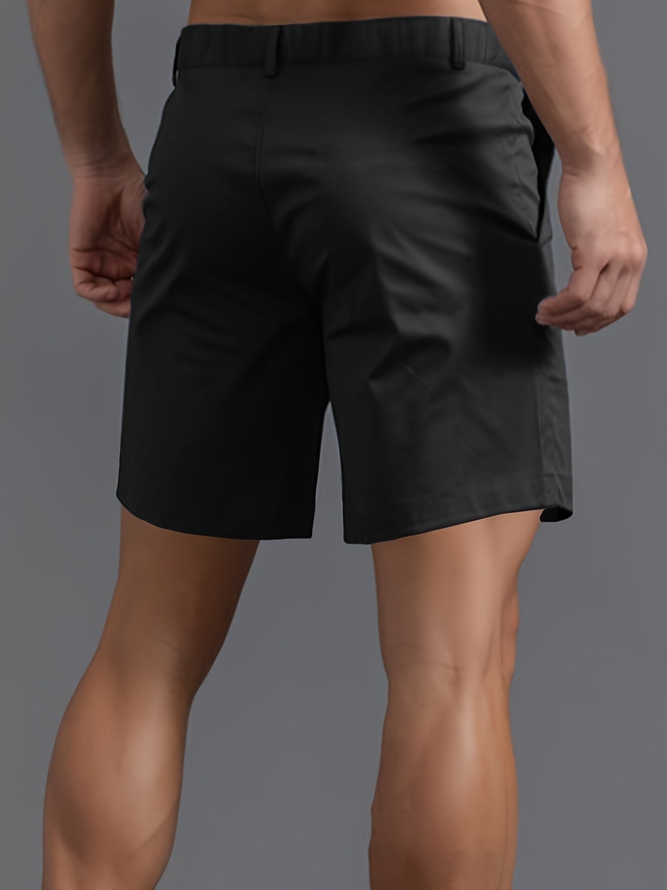 5pcs Men'S Fashion Solid Color Shorts, Woven, Simple, Straight Leg, Five-Inch, Versatile, Business Style, Street, Versatile, Beach Vacation, Travel, Outdoor, Casual, Sports, Zipper, Resin, Button, Half, Elastic, Belt, Casual