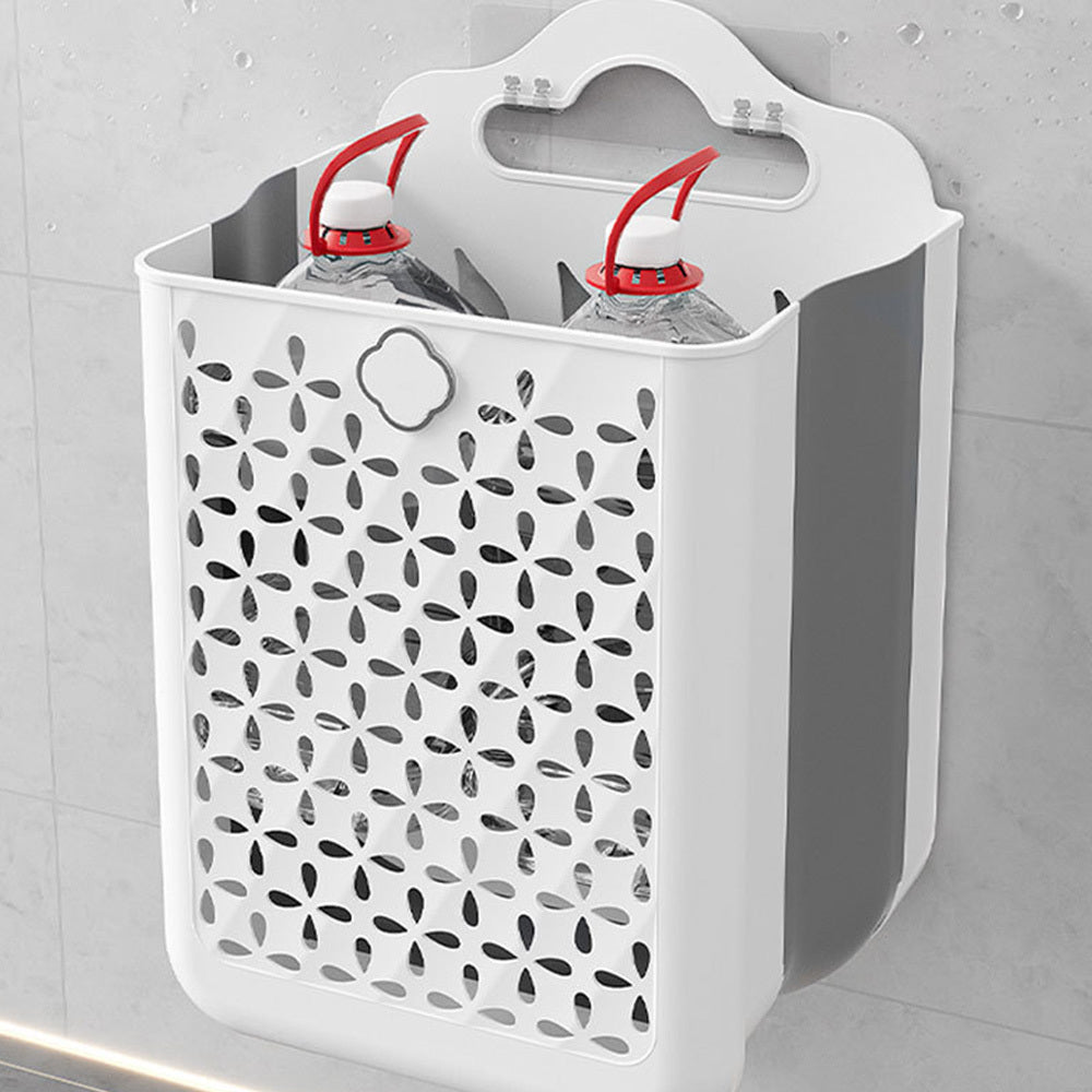 ZREE Large Wall Mounted Laundry Basket (60L, 27x19x39cm) - Foldable Design, Machine Washable, Space saving Bathroom/ Bedroom Dirty Clothes Collector (White/ Grey), Laundry Baskets, Space Saving Laundry Solution, Wall Mounted
