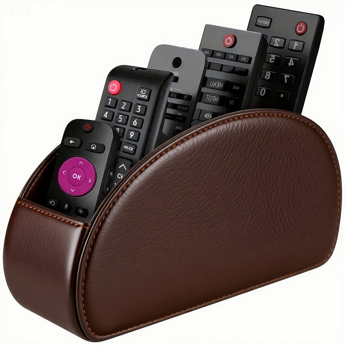 1pc Faux Leather Remote Control Holder - a Desktop Storage Box with 5 Compartments, Suitable for Organizing And Decorating Your Desk, Ideal for TV Remotes/Media Controllers/Office Supplies, a Home Open Storage Box, And a Hous