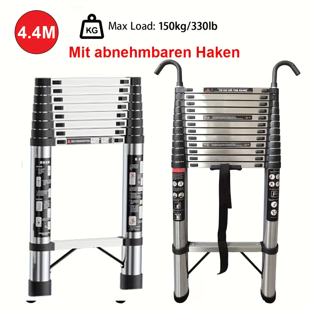 150kg Stainless Steel Ladder, 5m 4.4m 3.8m 3.2m 2.6m Telescopic Folding Ladder, Portable Safety Ladder, Suitable for Renovation And Maintenance, Garden Pruning, Orchard Picking, Warehouse Stocking, Ladder for Home, A Shape Ad