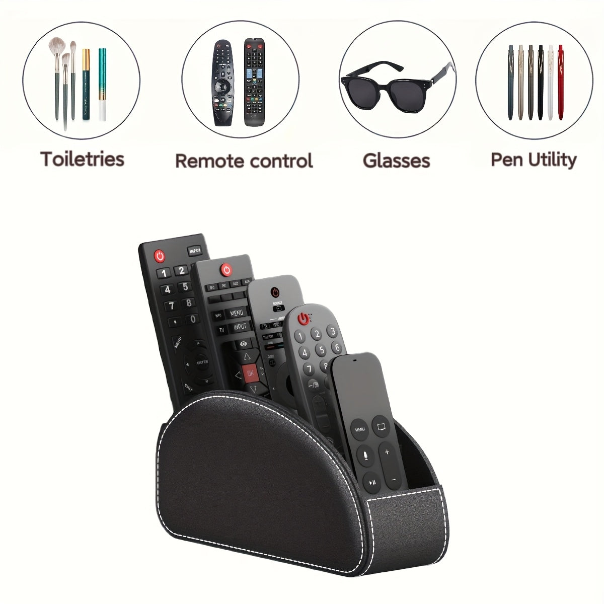 1pc Faux Leather Remote Control Holder - a Desktop Storage Box with 5 Compartments, Suitable for Organizing And Decorating Your Desk, Ideal for TV Remotes/Media Controllers/Office Supplies, a Home Open Storage Box, And a Hous