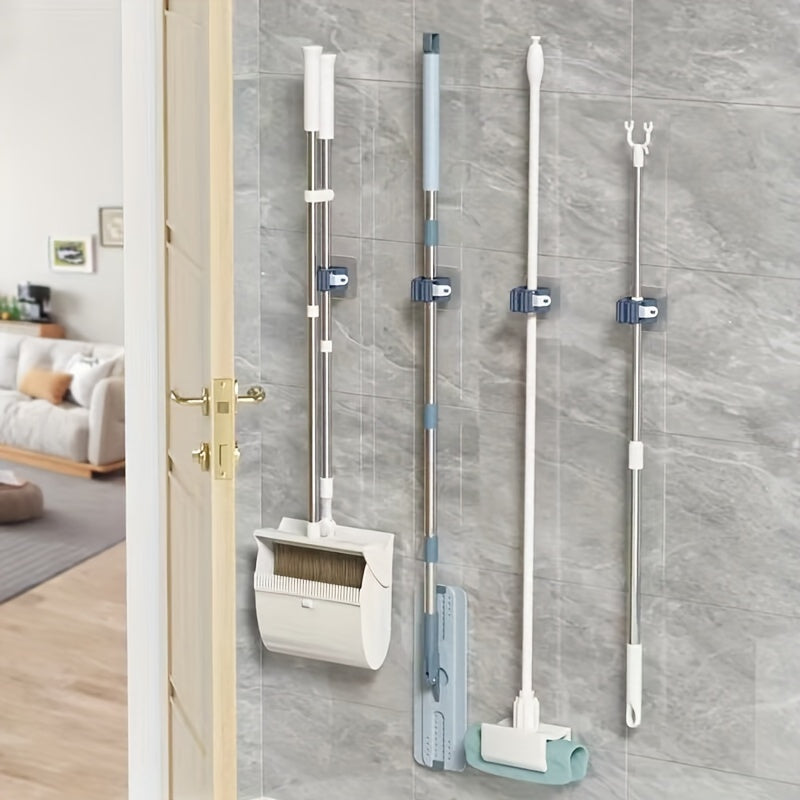 3pcs Mop Broom Holder Hook, Wall-mounted Broom Clip, Self-adhesive Mop Broom Rack, Detachable Waterproof And Non-slip Practical Hook, Suitable Storage And Organizer For Home, Bathroom, Kitchen, Garden And Garage