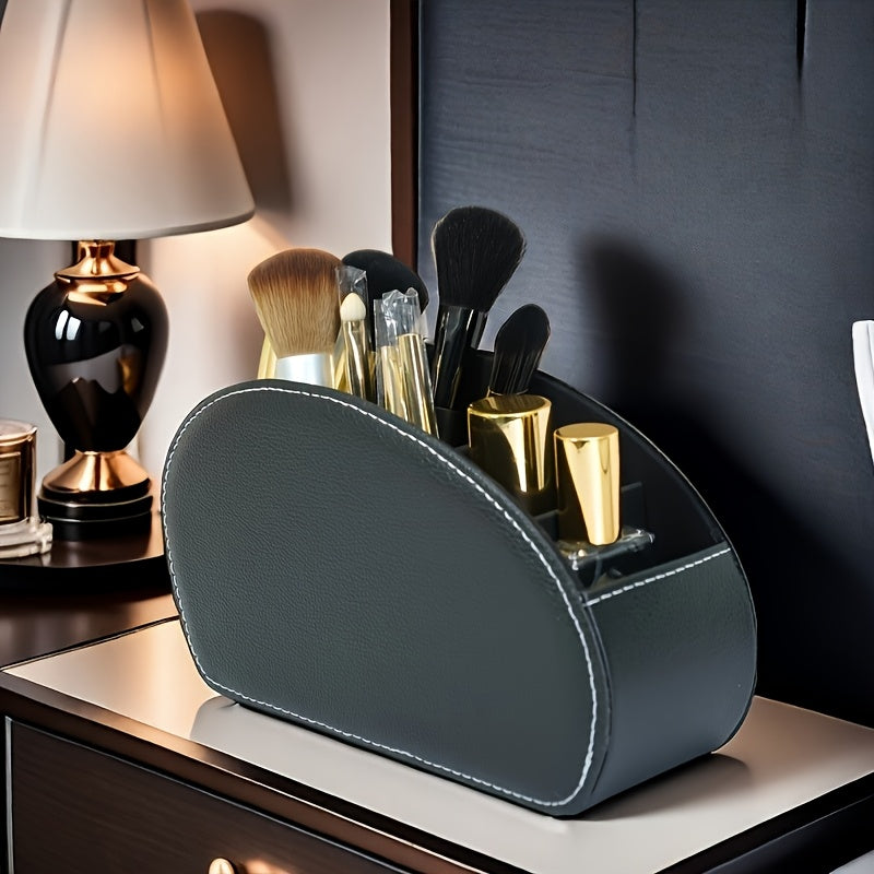 1pc Faux Leather Remote Control Holder - a Desktop Storage Box with 5 Compartments, Suitable for Organizing And Decorating Your Desk, Ideal for TV Remotes/Media Controllers/Office Supplies, a Home Open Storage Box, And a Hous
