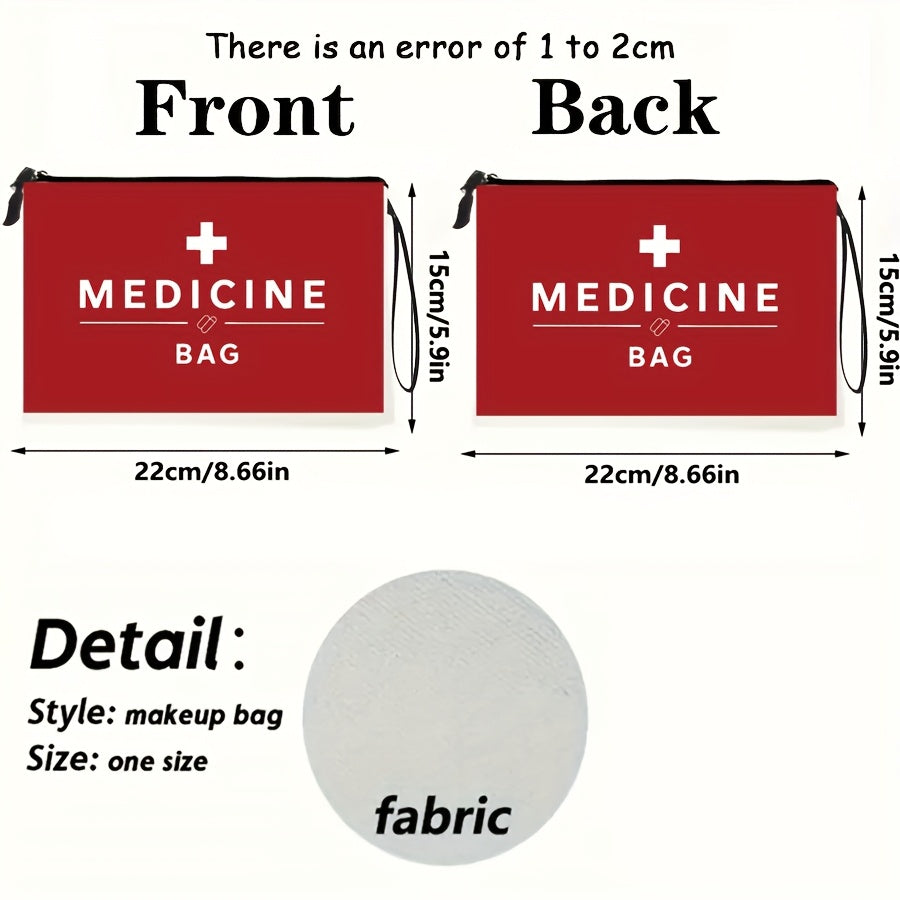 1pc Red Medicine Cosmetic Bag with Wrist Strap, Portable Migraine Medication Bag, Compact Travel Pill Pouch, Chronic Illness Medicine Kit