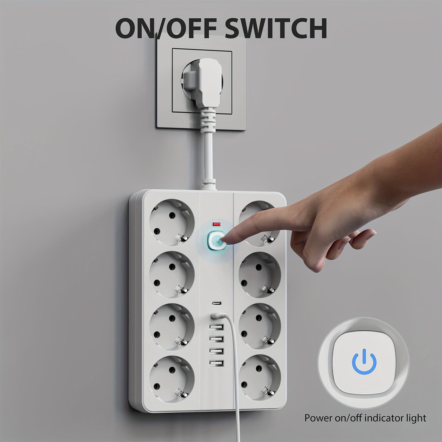 1pc Surge Protector Power Strip - 8 AC Outlets, 4 USB-A & 2 USB-C Ports, Overload Protection, Compact Design for Home, Office, Travel, Dorm Room Use, Office Power Supply, Modern Outlet Design, Surge Protection Device