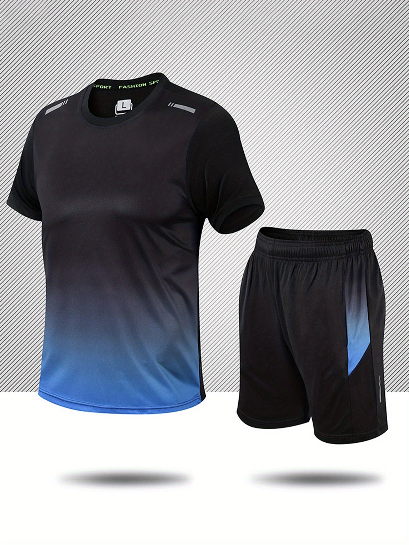 2-piece Men's Summer Basketball Training Running Outfit Set, Gradient Short Sleeve T-shirt & Quick-drying Shorts Set