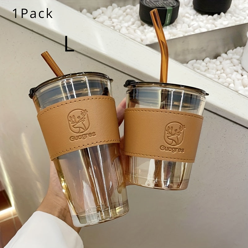 Chic Bamboo-Inspired Glass Coffee Mug with Straw - Large Capacity, Minimalist Design for Coffee & Milk Tea