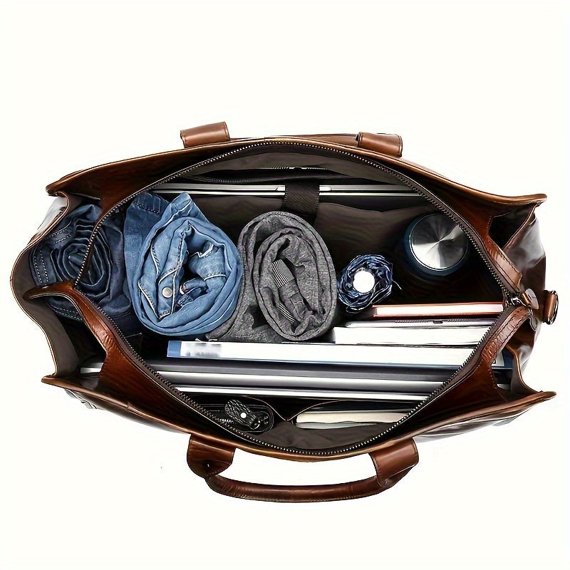 NIUCUNZH Men's First Layer Cowhide Leather Travel Duffel Bag - Large Capacity Carry-On with Adjustable Straps, Multiple Compartments & Reinforced Handles, Sleek Black for Weekend Trips, Daily Commute & Casual Travel, Travel B