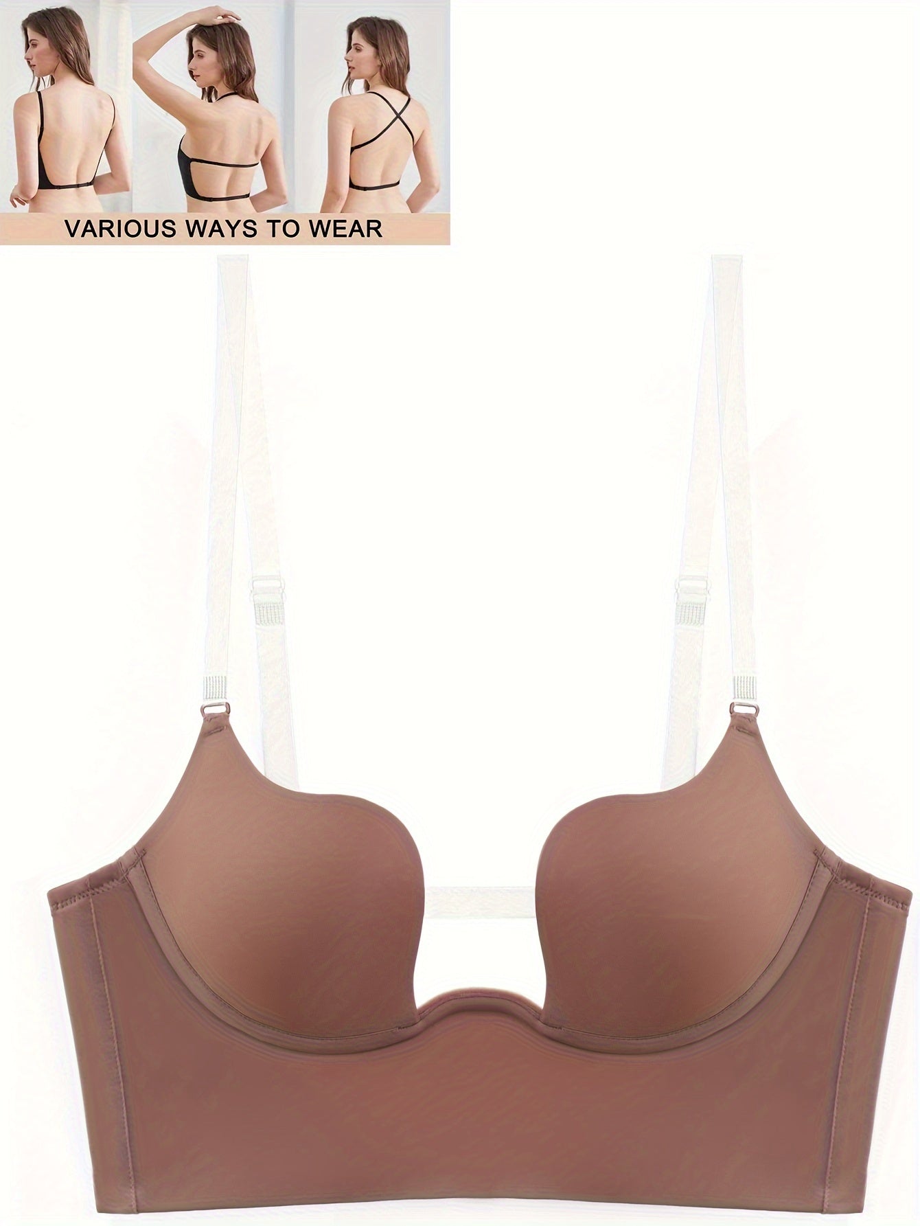 Hollow Out Scoop Bra, Comfy Push Up Stretch T-Shirt Bra, Women's Lingerie & Underwear