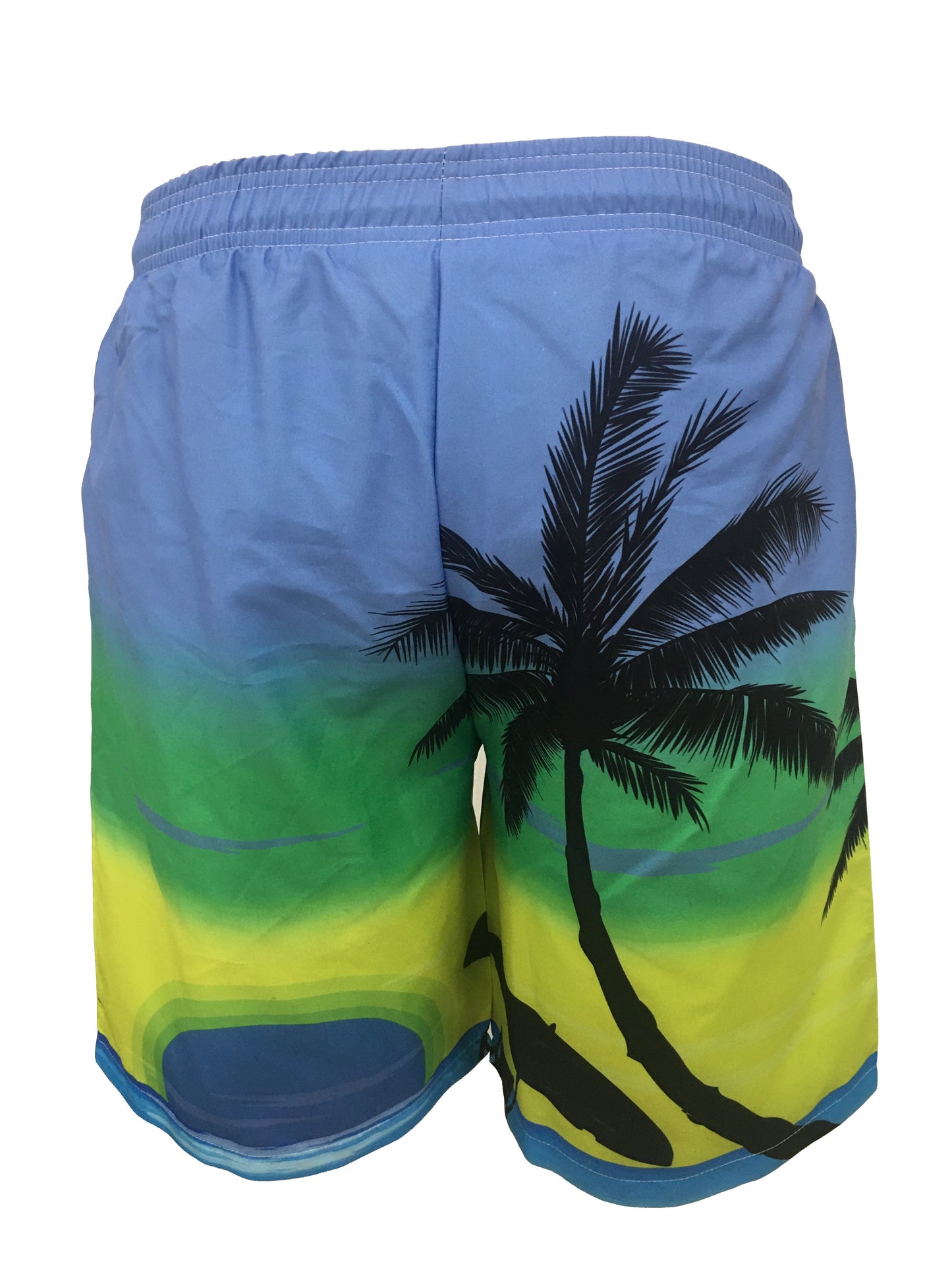 Quick Drying Comfortable Breathable Gradient Palm Tree At Dawn Seaside Drawstring Swim Trunks, Men's Board Shorts Swimwear For Summer Vacation Resort Beach Pool