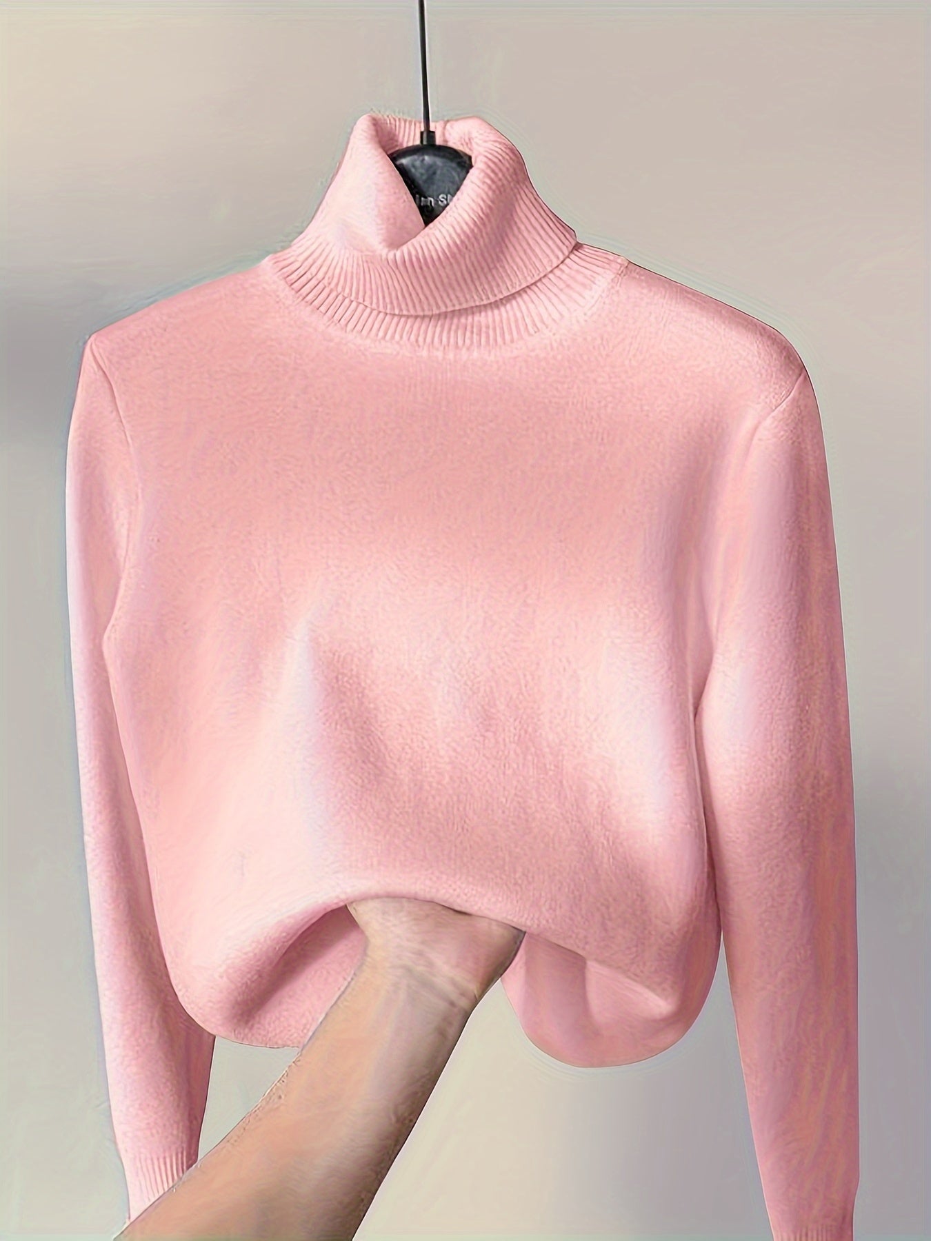 Solid Turtle Neck Pullover Sweater, Casual Long Sleeve Thermal Sweater For Fall & Winter, Women's Clothing