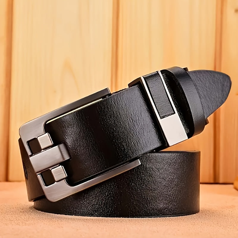 1pc Men'S Genuine Leather Belt with Square Retro Alloy Buckle - Black Casual Work & Leisure Belt, Durable Everyday Belt for Men, Father'S Day Christmas Gift for Him, Everyday Belt | Classic Belt Design | Durable Belt, Leather