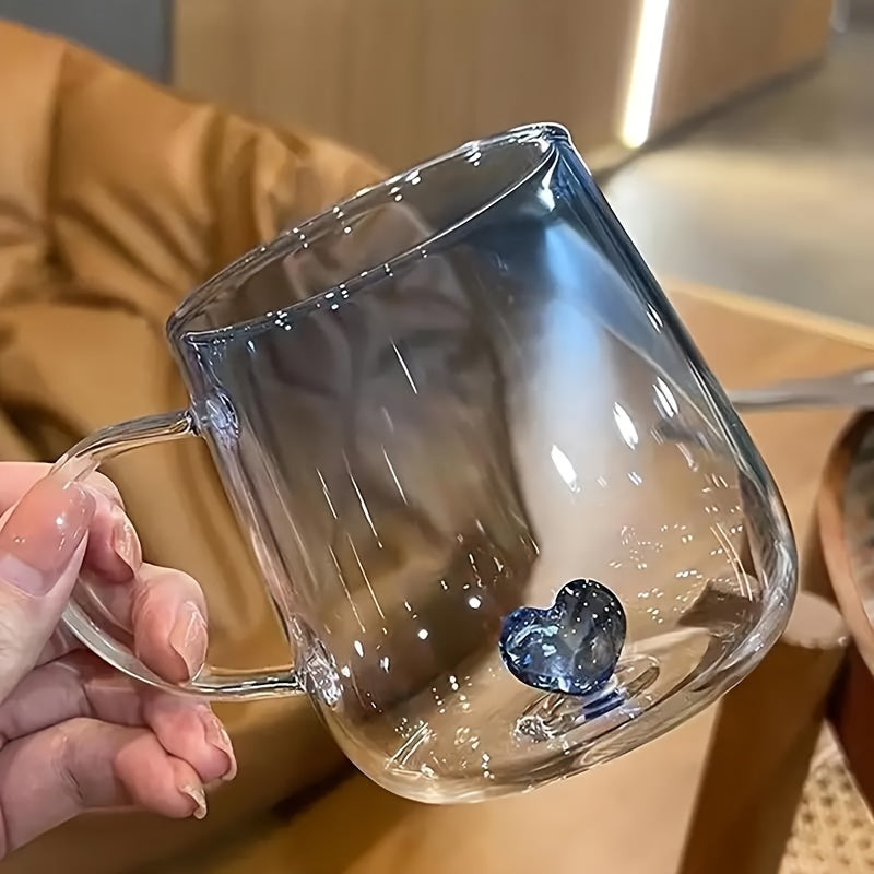 1pc Heart-Shaped Gradient Glass Cup, 350ml - Heat-Resistant, Decorative Coffee & Juice Mug with Handle, Perfect for Valentine's Day or Birthday Gift