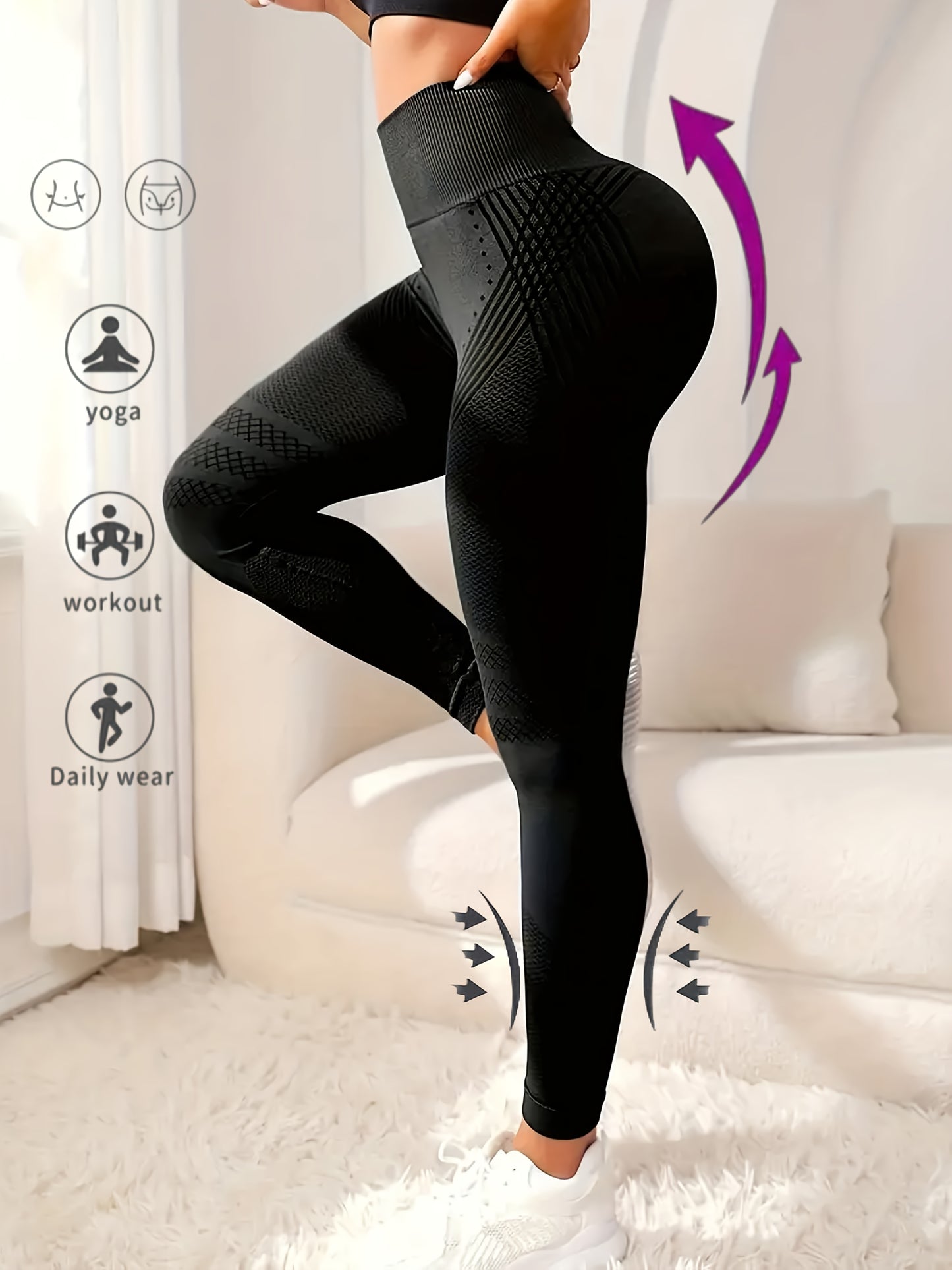 Seamless Hip-lifting Fitness Pants, Abdomen-tightening High-waisted Peach Buttocks Yoga Pants, Solid Color Comfortable Quick-drying Casual Pants