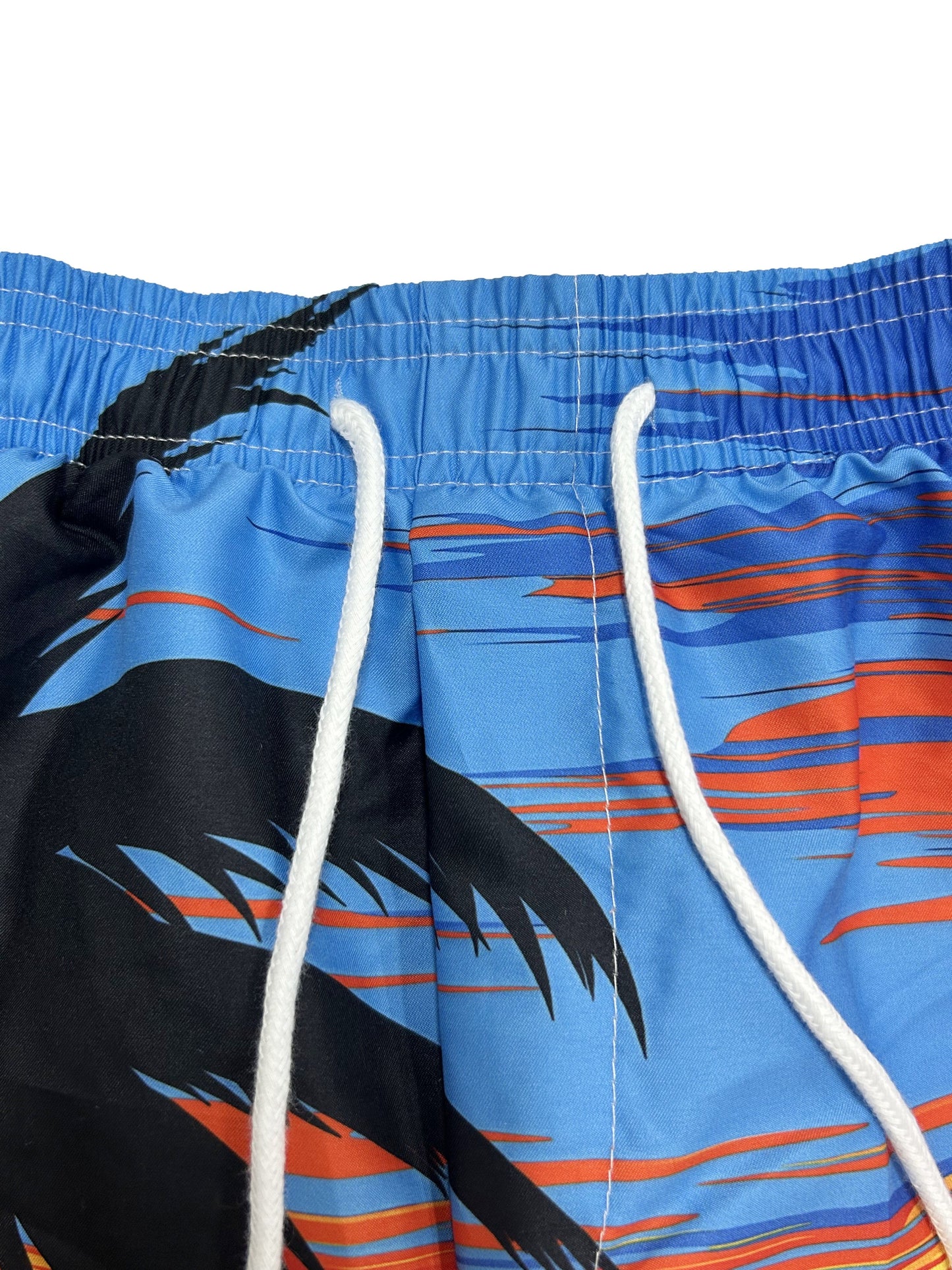 Quick Drying Comfortable Breathable Gradient Palm Tree At Dawn Seaside Drawstring Swim Trunks, Men's Board Shorts Swimwear For Summer Vacation Resort Beach Pool