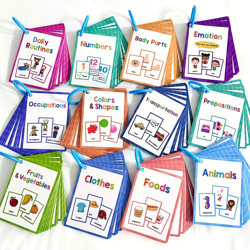 12 Themes Learning Flash Cards 386 English Words, Kids Toddler Colors, Shapes and Numbers, Learning Toys, Educational Preschool Flashcards Kindergarten Educational Toys School Supplies gift