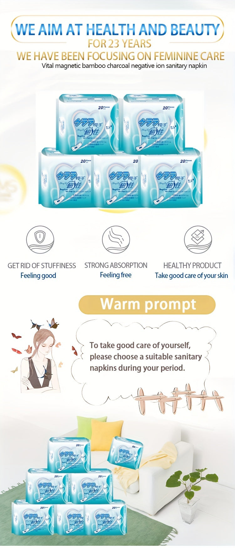 Bamboo Charcoal Negative Ion Pad 20/40/50/100 Pieces, Ultra-thin Wing Sanitary Napkins, Comfortable, Soft, And Fragrance Free Wing Menstrual Care Pad, Independently Packaged Women's Physiological Pad, Women's Personal Care Hy