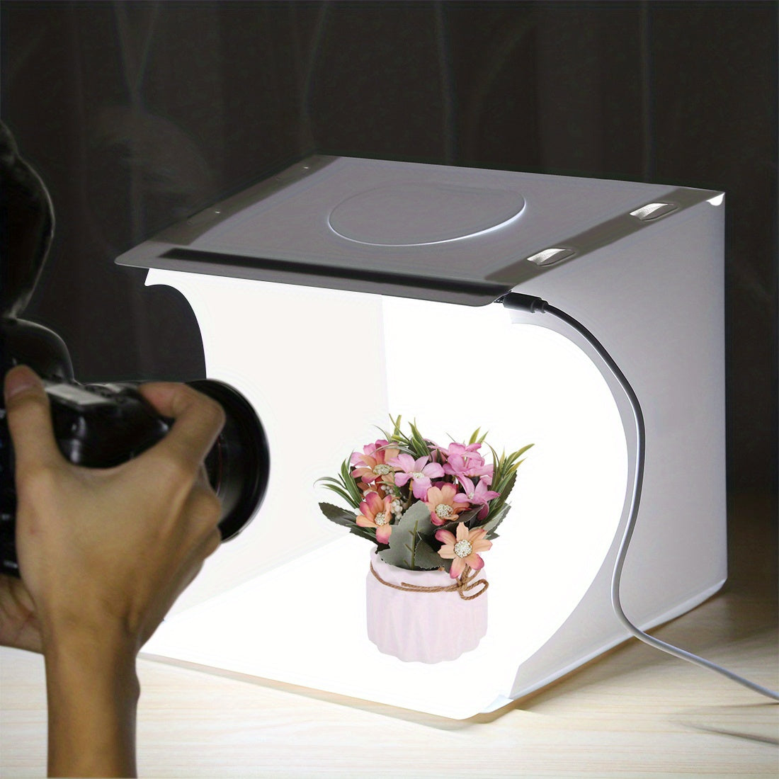 PULUZ Photo Light Box, Folding Portable Photography Shooting Light Tent Kit, Photo Studio 550LM Box, White Lighting Softbox With 1 LED Lights + 6 Color (Black/White/Orange/Red/Green/Blue) Backdrops Fabric For Product Display