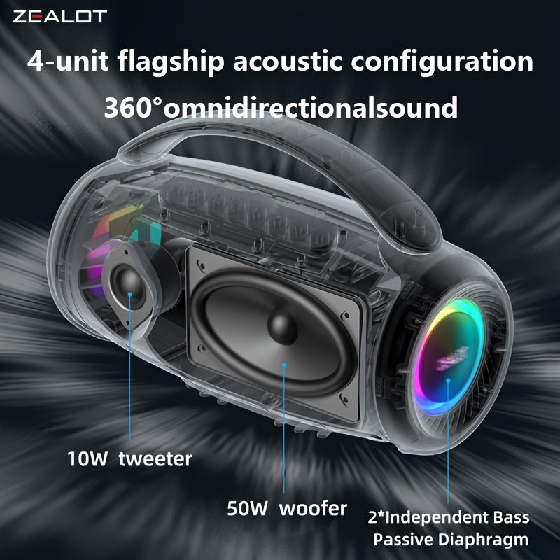 ZEALOT 60W Subwoofer Speaker, Wireless Speaker with Handle, 8000mAh Battery, Easy to Carry, RGB Lights, EQ Mode, TWS Pairing, Booming Bass. IPX5 High Quality, Great for Parties And Gatherings. for Home, Car, Camping-ZEALOT P1