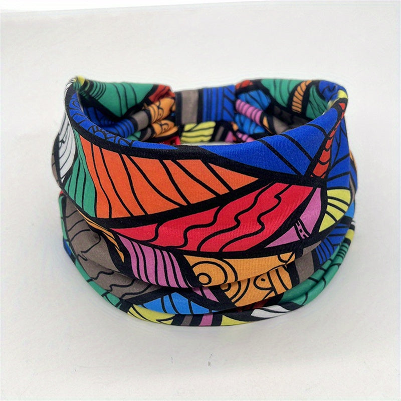 1pcs Stylish African Printed Boho Headband for Women - Stretchy Yoga Running Turban Hair Accessory