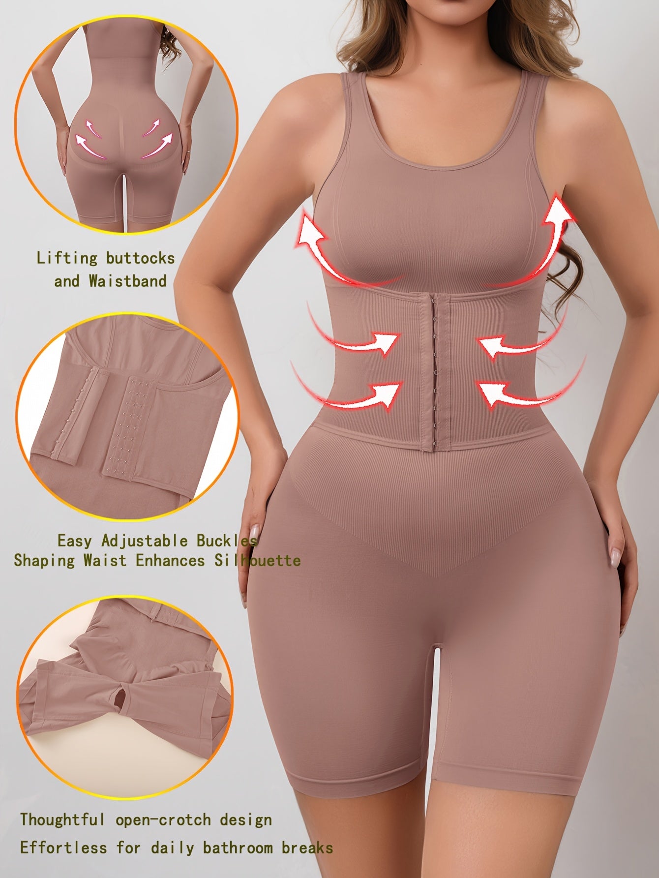 Women's Full-Body Tummy Control Bodysuit - Double-Layer High Compression Shaping Suit with Butt Lift & Waist, Smooth Curves Instantly, Brown/Black/Navy/Beige, Hand Washable One-Piece for Postpartum &
