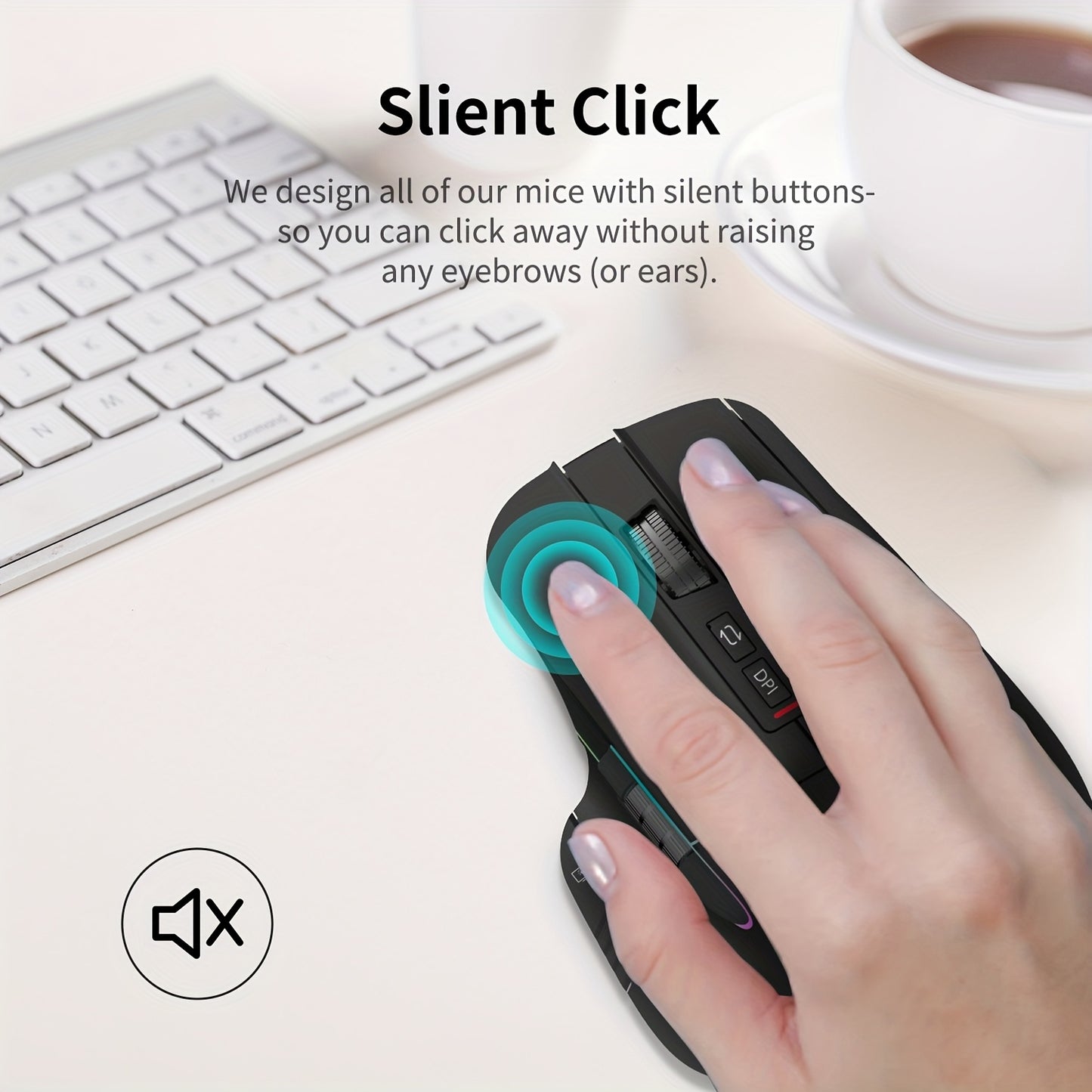 Wireless Wireless Mouse, 2.4GHz, Type-C Wired Three Mode Connection, Artificial Vertical Mouse, Rechargeable Optical Mouse, RGB Office Gaming Mouse, Four-Speed Adjustable DP; with 8 Buttons, Dual Sliders Right-Handed Mouse, M