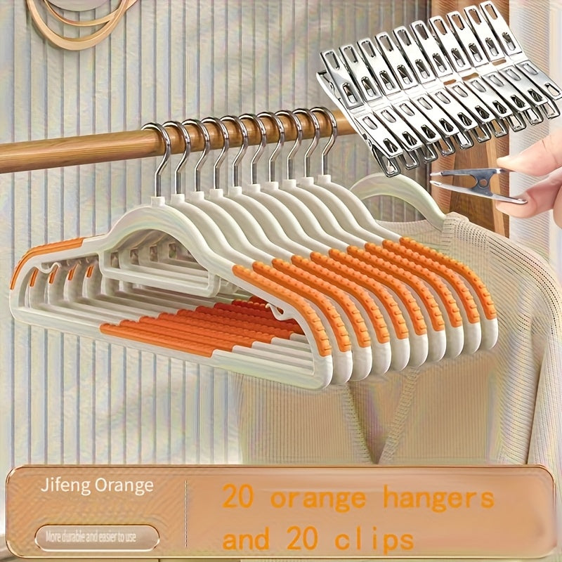 LDQ- 40pcs Set Non-slip Plastic Hangers + Stainless Steel Clips, Strong and Durable, 360° Heavy-Duty Rotating Hook Hanger, Four Seasons Home Clothes Drying and Storage and Organization, Suitable for Bedroom, Bathroom, Hom, R