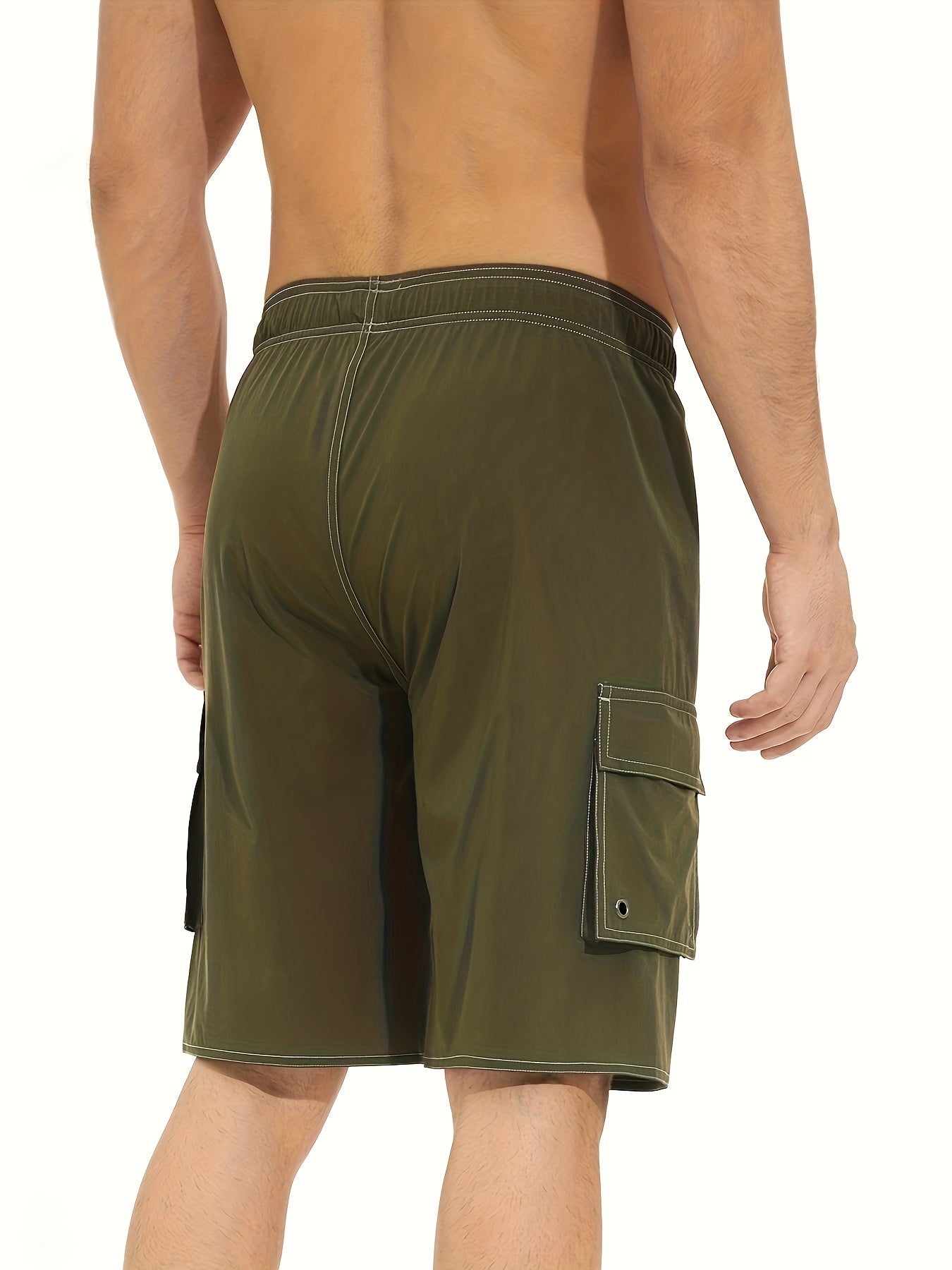 Men'S Big & Tall Quick-Dry Swim Trunks - Olive Green Beach Shorts with Adjustable Drawstring, Pockets, and Durable Polyester Fabric for Summer, Summer Swimwear | Adjustable Drawstring Shorts | Quickdry Material, Bathing Suits