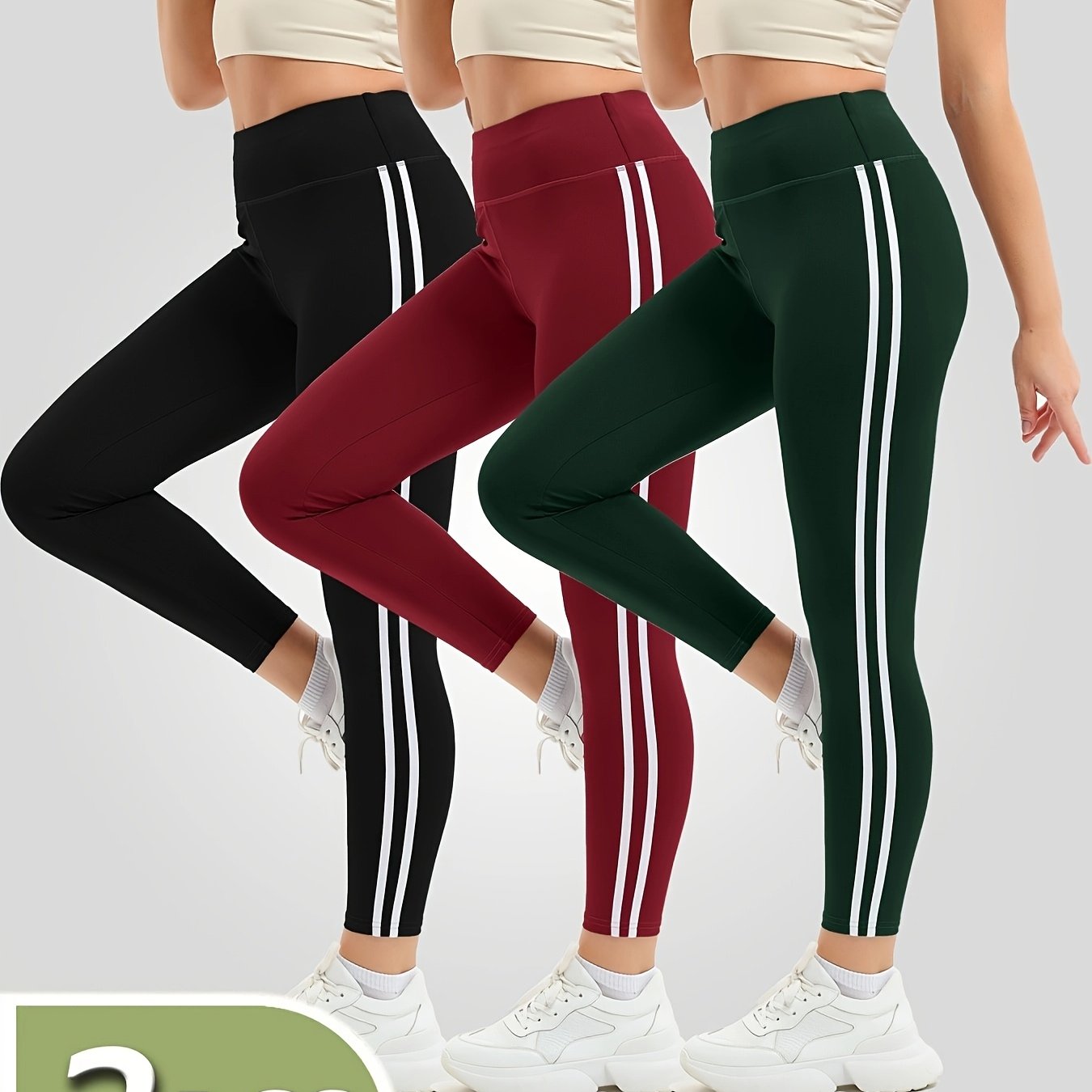 3pcs Women'S High-Waisted Butt-Lifting Stretchy Yoga Pants - Breathable, All-Season Workout Leggings for Fitness, Running & Yoga, Stretchy & Tummy Control Design, Black, Green, Maroon, High Waisted Leggings
