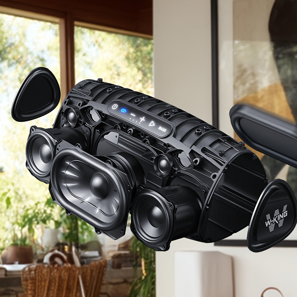 W-KING D20 300W Peak 200W RMS Portable Large Wireless Speaker with 2 Wireless Microphones, APP Control, 5-Driver, 3-Way System, 2.1CH Bass Boost Party Wireless Speaker, Fast Charging, USB/TF/AUX/Guitar/Mic-In for Outdoor, Tra