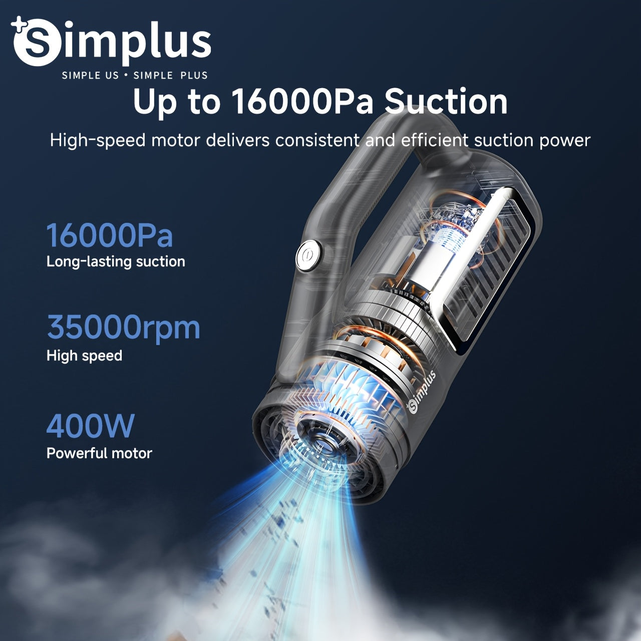 Aspirador Portátil Simplus 16000Pa – Potência 400W