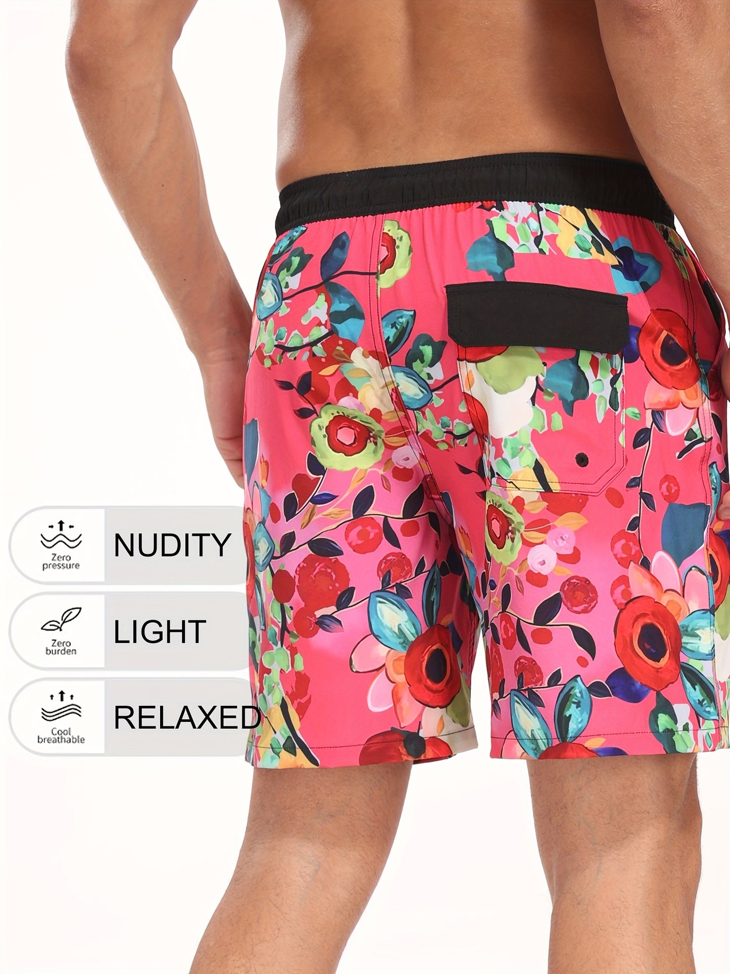 Men's Quick-Dry Beach Shorts with Tropical Palm Tree & Palm Leaf Print - Breathable Stretch Fabric for Summer, Outdoor, Hiking, Swimming - Machine Washable Casual Athletic Shorts, Outdoor Activewear, Summer Shorts