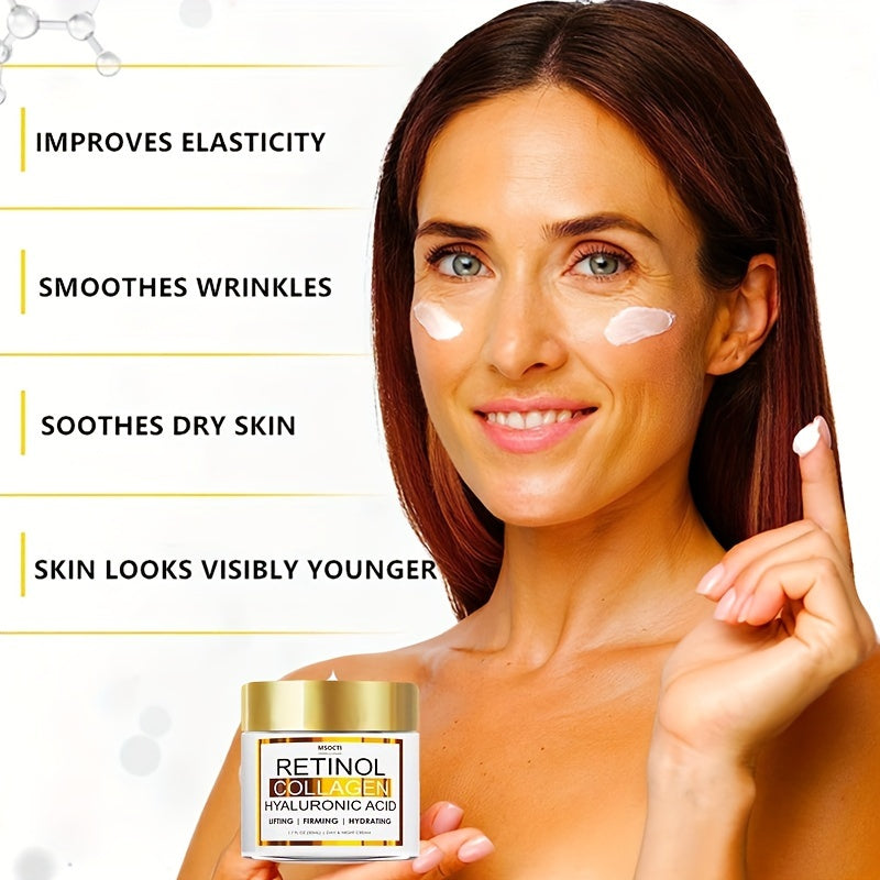 1.7 FL.OZ (50ML), Retinol Collagen Firming Cream, With Hyaluronic Acid, Day & Night Firming Moisturizer, With Mild Ingredients Including Aloe, Green Tea, Vitamin E, And Jojoba Oil For Hydrated, Smoother, Lifted Skin